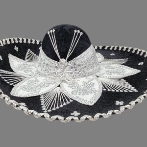 black and silver   adults mexican fiesta  charro sombrero mariachi hat