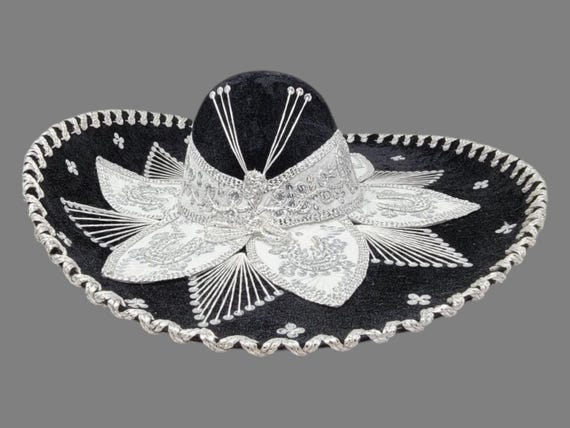 Deluxe Authentic Sombrero Adult Black with Silver Braiding Deluxe Authentic Sombrero Adult Black with Silver Braiding