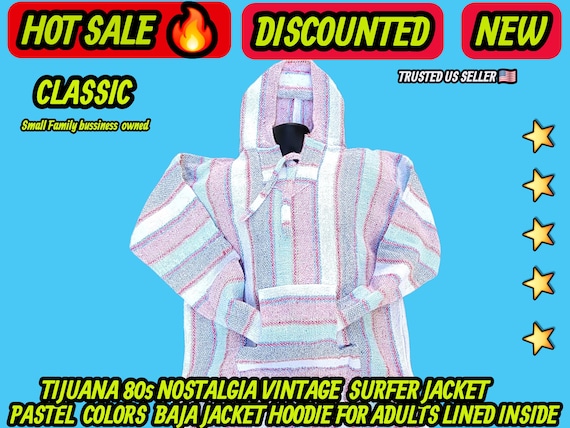 Adults ladies Mexican baja hoodie surfers jacket pastel colors