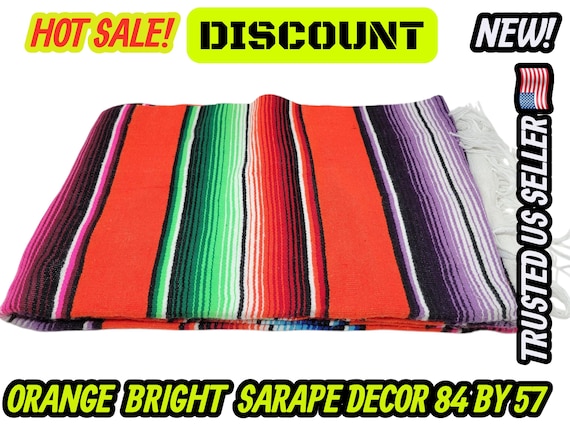 Handloomed Mexican Blanket: orange Saltillo Sarape (80x57 inches)