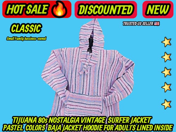 Adults ladies Mexican baja hoodie surfers jacket pastel colors