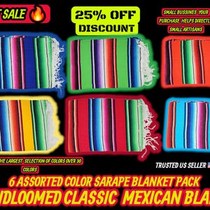 Couverture mexicaine à rayures grises et noires : falsa sarape tissé à la main (80 x 48) 6 assorted  blankets