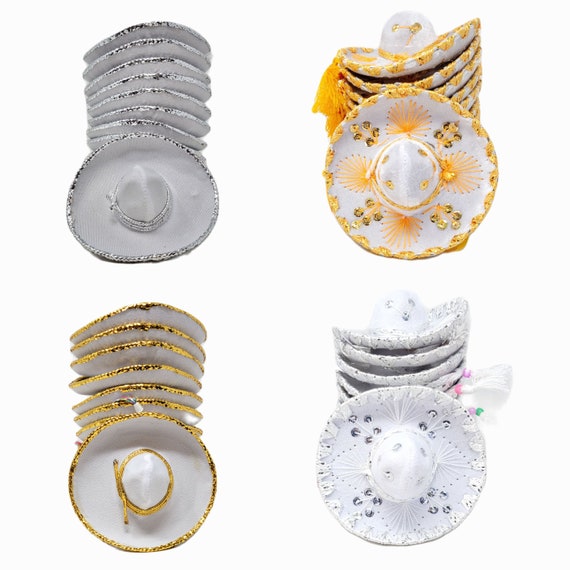 12 pack 6 inches  white and silver mini sombrero charro mexican hats