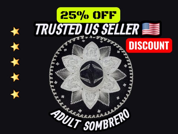 black and silver   adults mexican fiesta  charro sombrero mariachi hat
