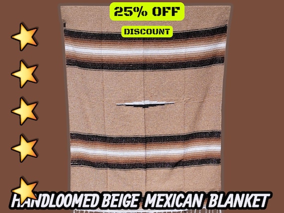 handloomed heavy WEIGHT mexican blanket  BEIGE   diamond blanket