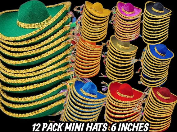 packs of 12  mini mexican mariachi PLAIN Sombrero for fiestas hat charro 6 inches