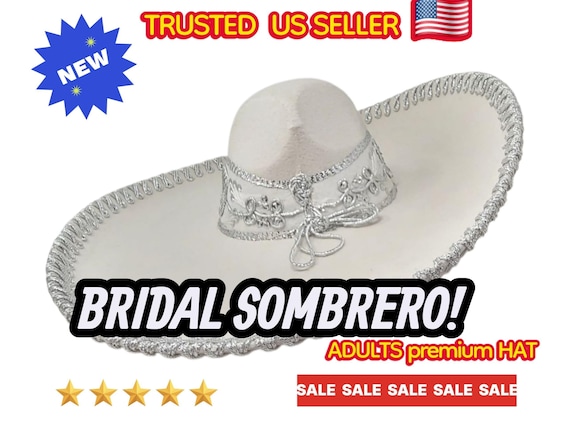 White Cream Charro Sombrero: Silver Accents, Fiesta Mariachi Hat bridal sombrero
