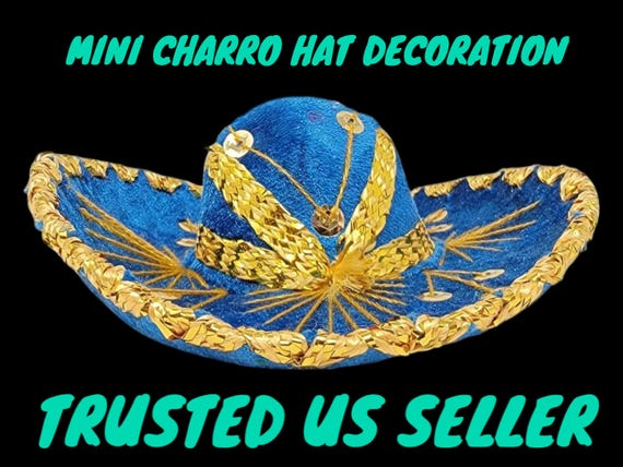 6 inches turquoise with gold  mini sombrero charro mexican hats