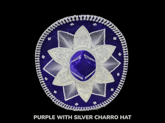 authetic adults mexican fiesta dark purple  w/silver trim charro sombrero for grown ups for costume for 5 de mayo  mariachi free shipping