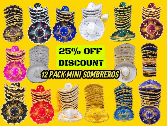 Mini Velvet Sombrero Hats: Mexican Fiesta Charro, 6-inch (12-Piece Pack)