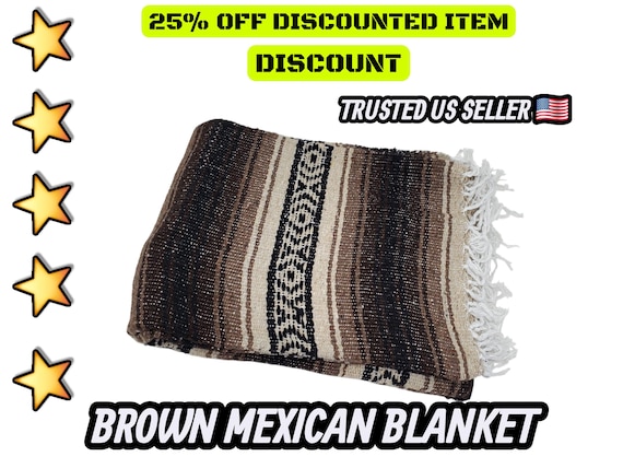 Handloomed Mexican Blanket: Brown Terra Tones, Warm Falsa Blanket (76" L x 53" W)