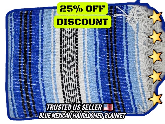 Handloomed Mexican Falsa Blanket: Heavyweight Yoga Blanket, Blue Tones