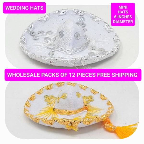 INGROSSO cappelli da sposa in miniatura messicano mariachi sombrero charro argento 4,5 pollici