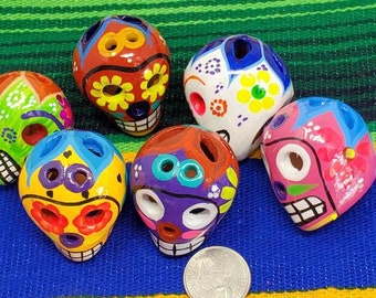 wholesale 6 skulls of day of the dead mini clay skulls mexican folk art catrina free shipping