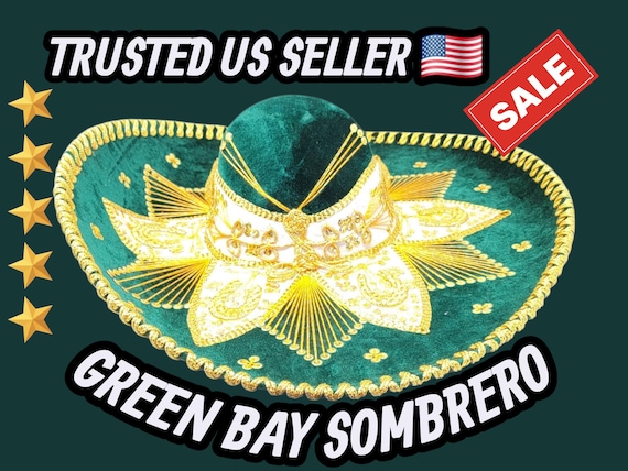Handmade Dark Green Velvet Sombrero: Gold Trim Mariachi Charro Hat