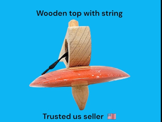 mexican wooden top toy with pull string classic traditional