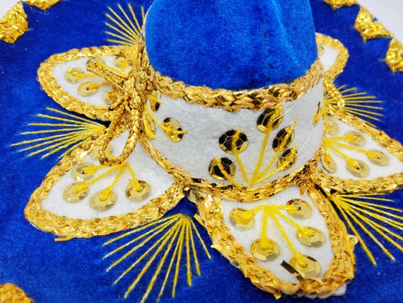 mexican mariachi mini hat sombrero fiesta hat royal blue  velvet fabric 8 inches supreme quality free shipping