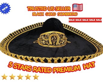Black sombreros  adults sombrero charro mariachi hat for fiestas or 5 de mayo
