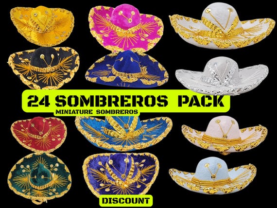 24 Mini Velvet Sombreros: Assorted Mexican Fiesta Hats, 6 Inch