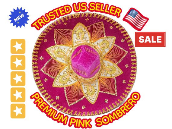 Pink & gold  Charro Sombrero: Adult Mexican Fiesta Costume