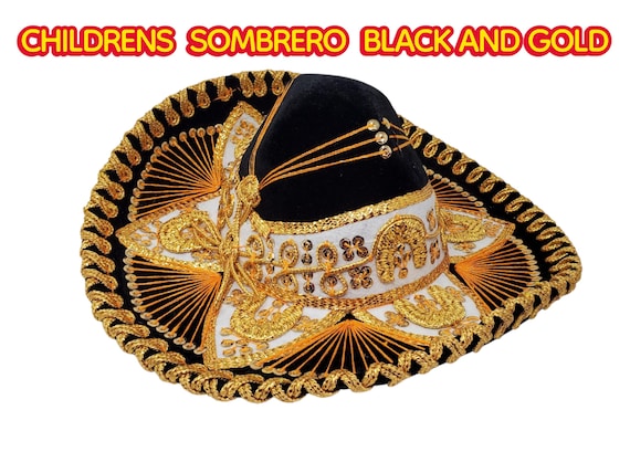 Children's Black Velvet Charro Sombrero: Gold Sequins, Mexican Fiesta Costume