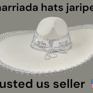 WHITE CREAM with silver  colors  adults sombrero charro mariachi hat for fiestas or 5 de mayo extra fancy