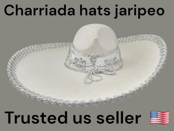 WHITE CREAM with silver  colors  adults sombrero charro mariachi hat for fiestas or 5 de mayo extra fancy