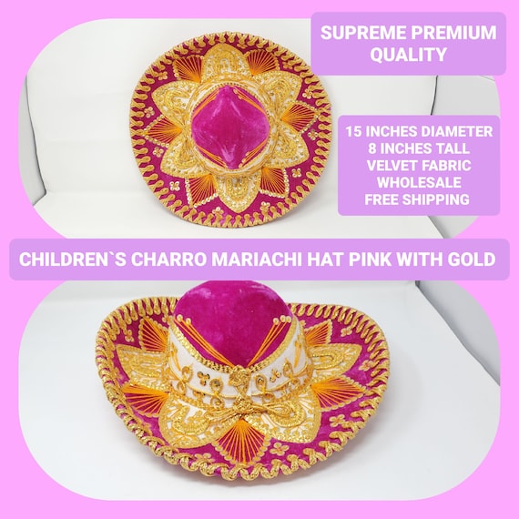 pink with gold  children mexican fiesta  charro sombrero for kids for costume for 5 de mayo  mariachi sombrero