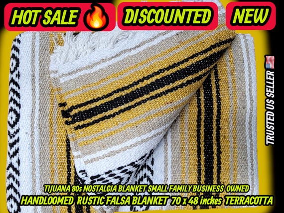 yellow and beige   white color mexican blanket falsa blanket beach  76" L x 53"