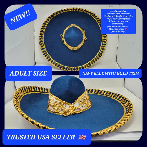 Navy blue with gold trim adults sombrero charro mariachi hat for fiestas or 5 de mayo