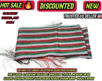 Rebozo mexico colors flag  Artisela Silk Fringed Wrap  (94" x 24.5")