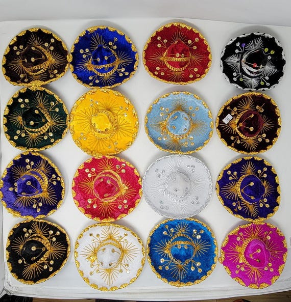 24  wholesale mexican assorted colors mariachi sombrero velvet fiesta hat charro  red 5 inches   across free shipping wholesale too