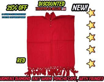 Ladies Mexican  poncho cloak cape diamond pattern  knit outer wear warm & light