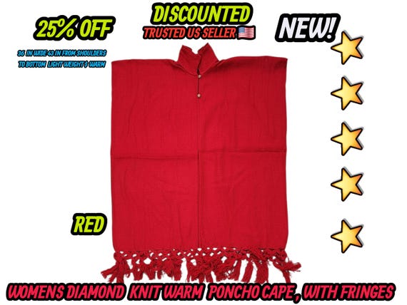 Ladies Mexican  poncho cloak cape diamond pattern  knit outer wear warm & light