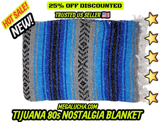 Blue  Falsa Blanket: Warm Mexican Throw, Beach Blanket (76" L x 53" W)