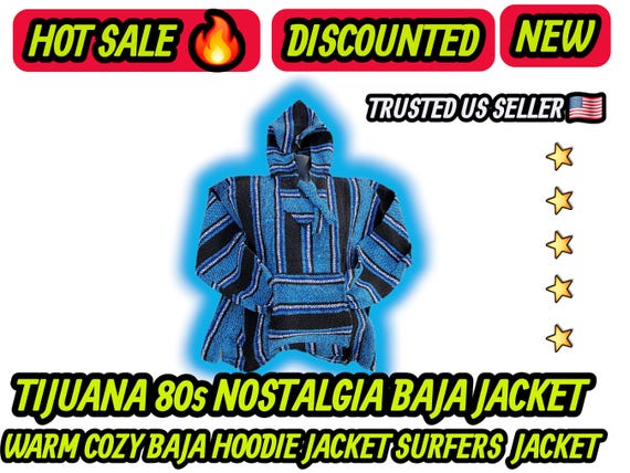 genuine mexican  blue & black  colors   baja jackets surfer hoodie pullover