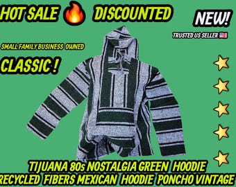 Adults Mexican baja hoodie surfers jacket green  white  color