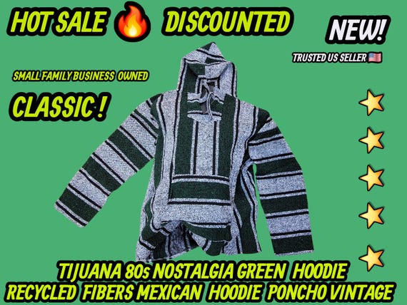 Mexican baja hoodie surfers jacket green  white  color