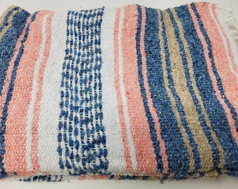 pastel colors mexican blanket warm and thick falsa blanket beach blanket white,beige pink and blue free shipping