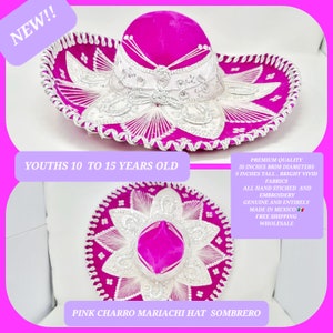 LIGHT PINK with silver youths sombrero charro mariachi hat for fiestas or 5 de mayo