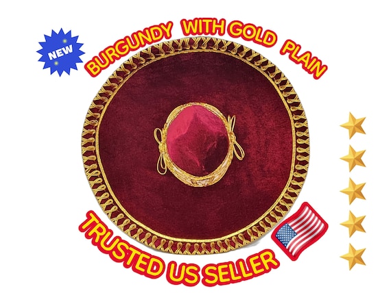 Burgundy & Gold Sombrero Charro: Handmade Mexican Mariachi Hat