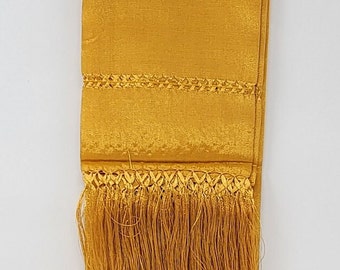 Gold Mexican Rebozo Shawl: Artisela Silk Fringe (94" x 24.5")
