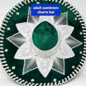 Saint Patrick's day green hat adults mexican fiesta ppdark green  w/silver trim charro sombrero for grown ups for costume  free shipping