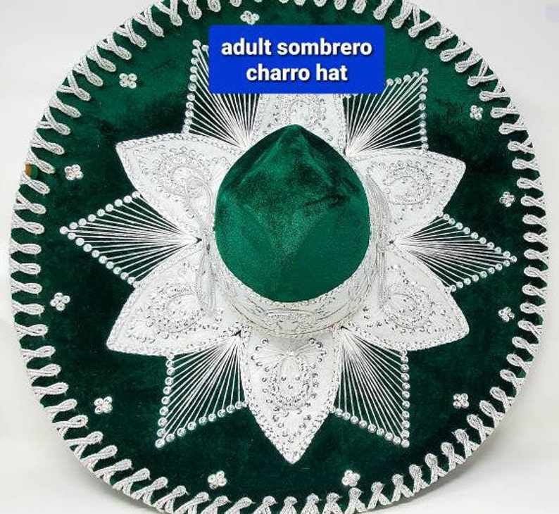 adults mexican fiesta dark green wsilver trim charro sombrero for grown ups for costume for 5 de mayo mariachi free shipping