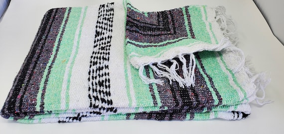 Aqua blue color mexican blanket warm and thick falsa blanket beach blanket 76" L x 53" w free  shipping we sell wholesale