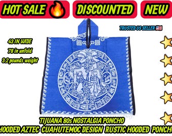 Aztec calendar mexican hooded  poncho traditional poncho gavan jorongo 5 de mayo warm