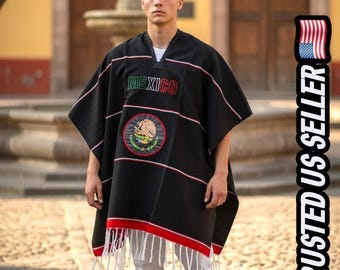 Handwoven Mexican Flag Poncho: Adult Size Acrylic Serape