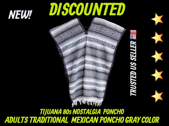 Mexican poncho gavan jorongo authentic  dark gray with light gray