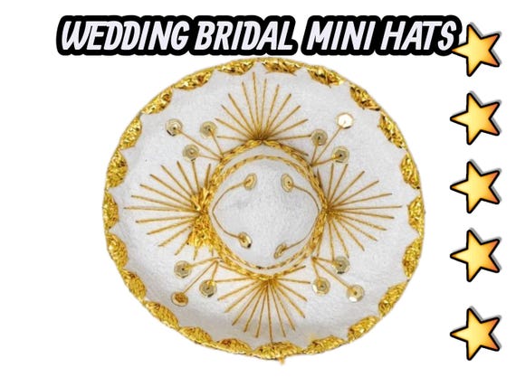 12 pack 6 inches  white and gold mini sombrero charro mexican hats