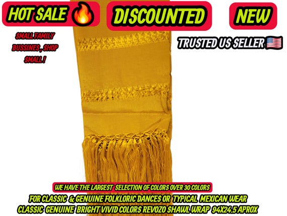 Rebozo gold antique : Artisela Silk Fringed Wrap  (94" x 24.5")